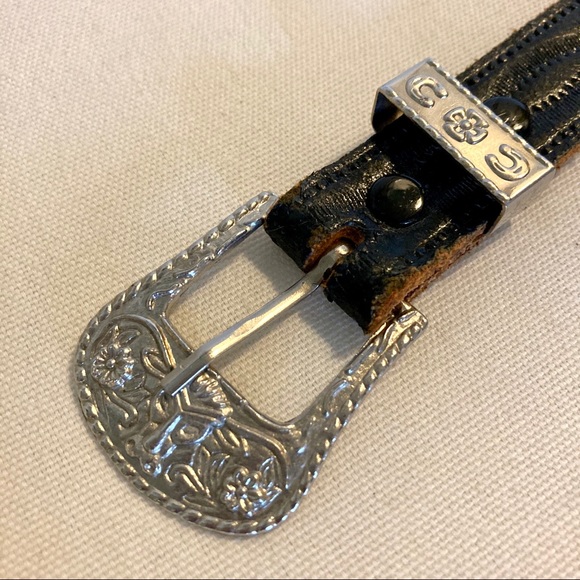 Vintage Leather Multicolor Beaded Belt, Sz M - Picture 3 of 12